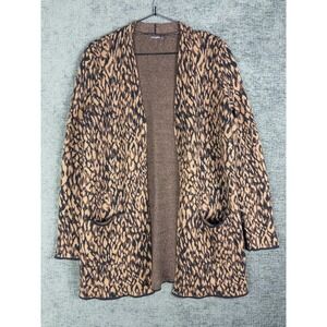 J. Mclaughlin Animal Print Cardigan Womens M Merino Wool Safari Open Front
